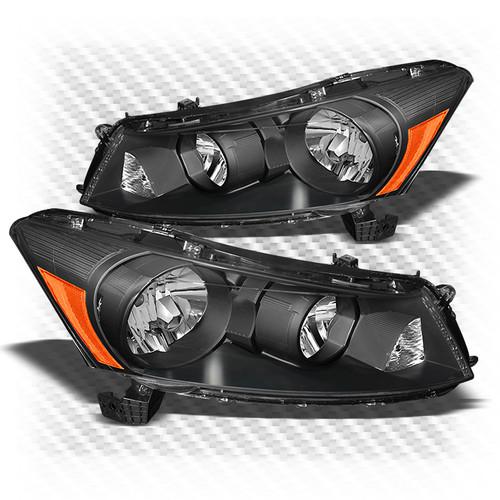 08-12 accord 4dr black crystal headlights front lamps replacement left+right