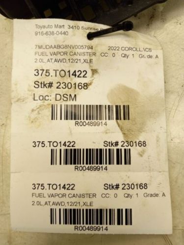 2022 toyota corolla xle 2.0l 4cyl fuel vapor canister assembly