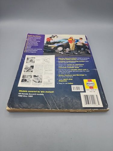 Haynes repair manual 90 to 93 honda accord 1990 1991 1992 1993 all models 42012