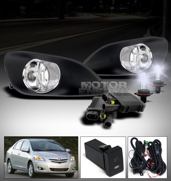 2006-2011 toyota yaris sedan 4dr bumper clear fog light+8000k hid+harness+switch