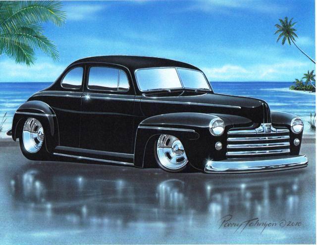 1947 48 ford coupe streetrod car automotive art print black