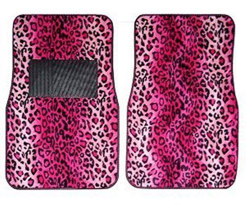 Pink blk leopard universal car front rear floor mats w/ drivers side heel pad m