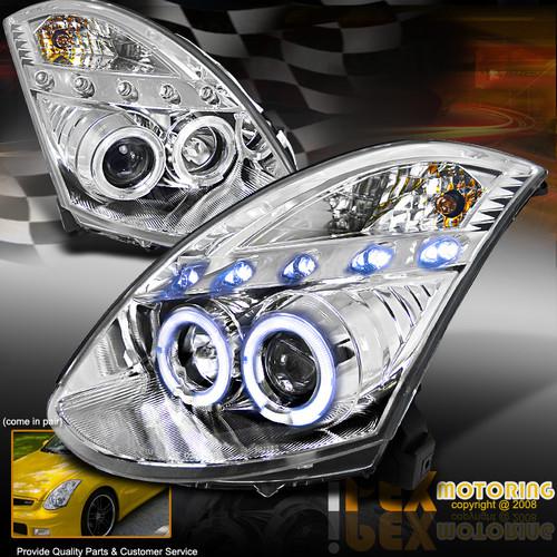 Free ship 2003-2007 infiniti g35 coupe (halo & led) projector headlights chrome