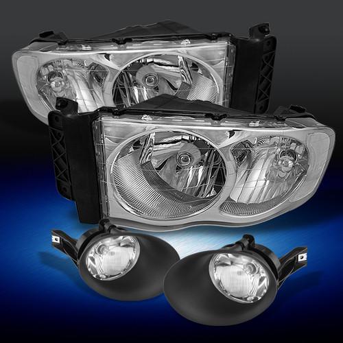 02-05 dodge ram pickup truck crystal clear headlights + bumper fog lights lamps