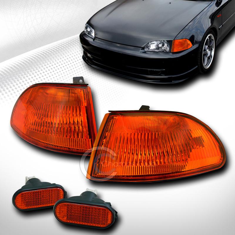 Jdm amber signal corner+depo flat side marker fender light 92-95 honda civic 4dr