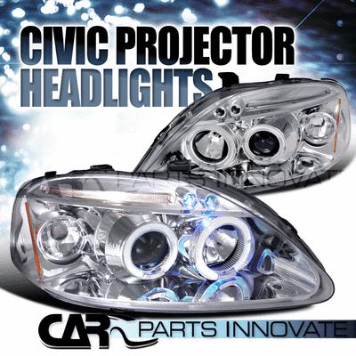 Honda 99-00 civic 2/3/4dr led halo projector headlights lamp chrome