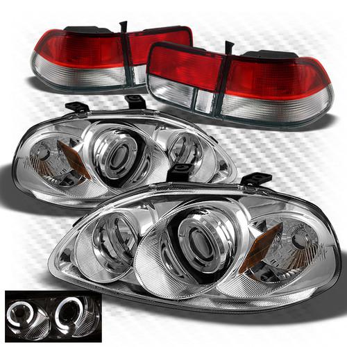 96-98 civic 2dr chrome halo projector headlights + red clear tail lights combo