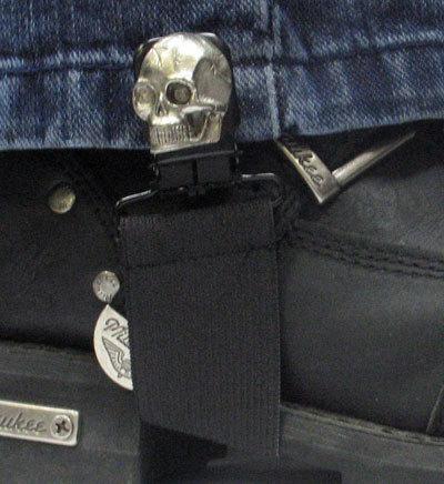 New! skull head biker stirrups - hold down pants leg