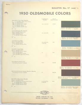 1950  oldsmobile dupont  color paint chip chart all models original 