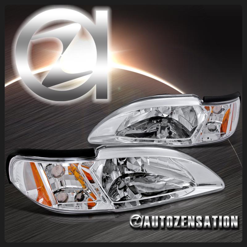 Pair ford 94-98 mustang crystal chrome clear 1pc headlight & corner lights