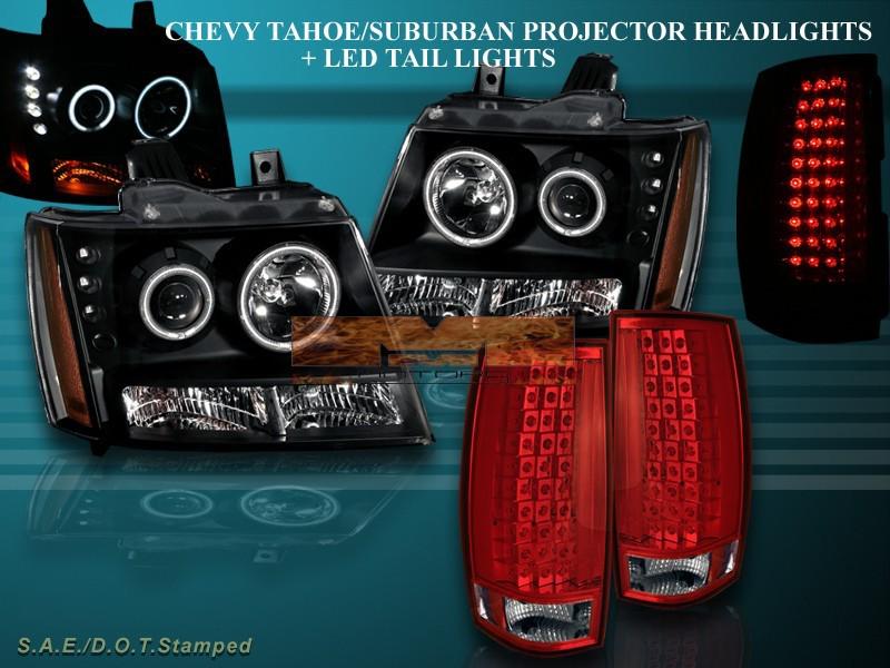 2007-2012 chevy suburban tahoe projector headlights ccfl+led tail lights g4 red