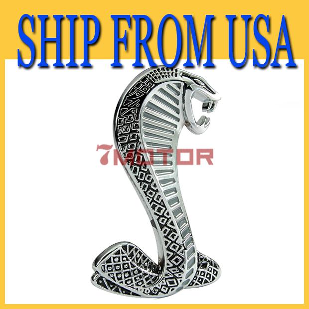 Us 1x car silver metal cobra snake style front grille emblem badge for mustang