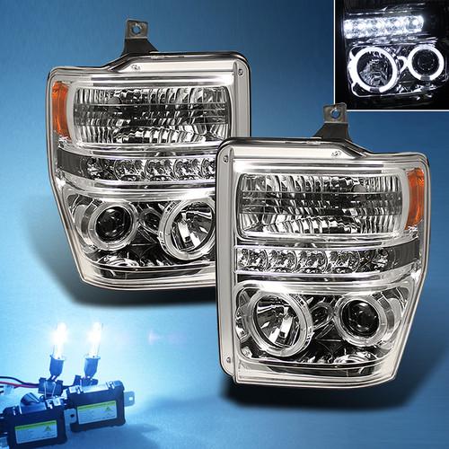 8000k slim xenon hid+ 08-10 f250 f350 f450 dual halo projector led headlights