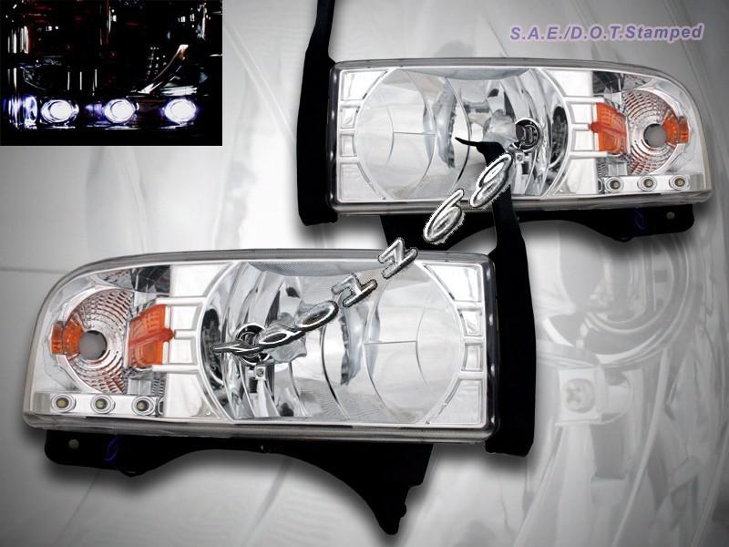 1994-2001 1500 2500 3500 dodge ram crystal headlights chrome with led amber 