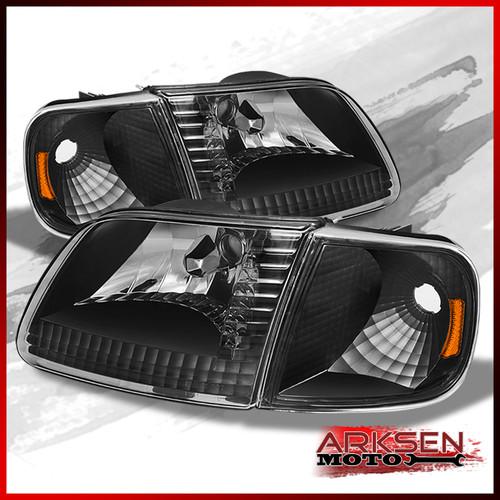 97-03 ford f150 expedition black replacement headlights lamp pair set left+right