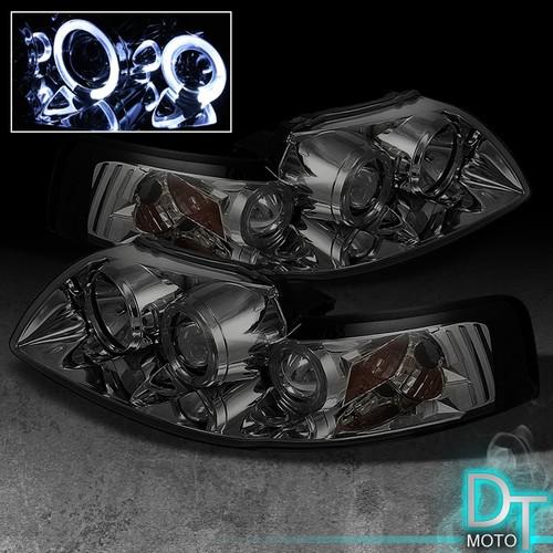 Smoked 99-04 ford mustang dual halo projector headlights lights lamps left+right