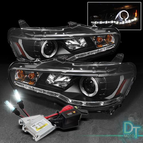 6000k slim xenon hid kit+black 08-12 lancer evo-x halo drl projector headlights