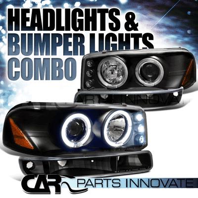 99-06 gmc sierra 00-06 yukon xl black halo projector headlights+bumper lamps