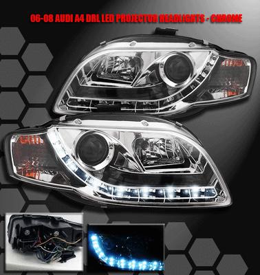 06 07 08 audi a4 s4 b7 r8 4dr drl daytime running led projector headlight chrome