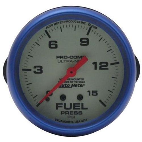 New auto meter white 2-5/8" pro-comp ultra-nite fuel pressure gauge, blue bezel