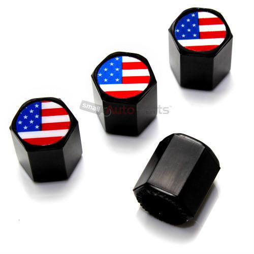 (4) american flag usa logo black tire/wheel air pressure stem valve caps covers