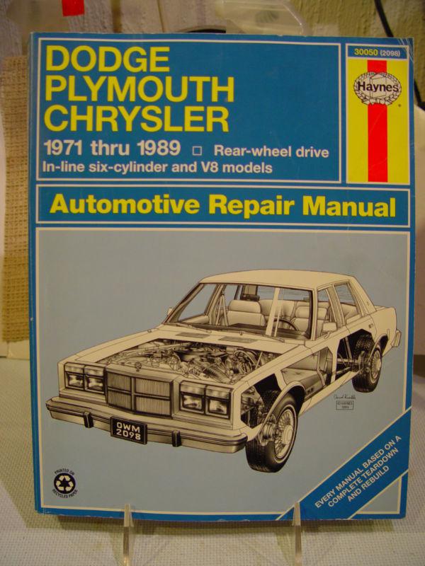 Haynes auto repair manual dodge plymouth chrysler 1971- 1989 - rwd