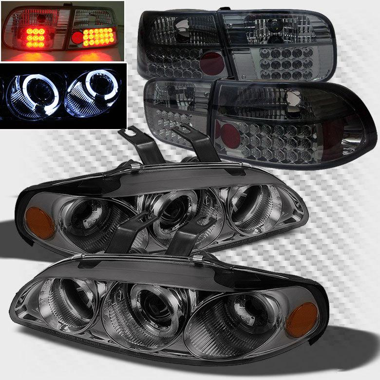 Smoked 92-95 honda civic 2 door halo projector headlights+led tail lights set