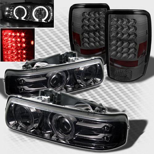 Smoked 00-06 suburban tahoe halo projector headlights+led tail head lights set