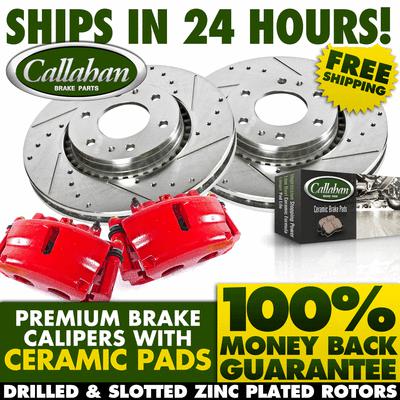 [front] brake calipers drilled slotted rotors ceramic pads-covers left and right