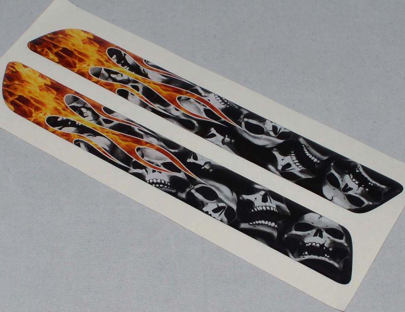 2 skull pile & flames saddlebag latch reflector decals for harley touring models