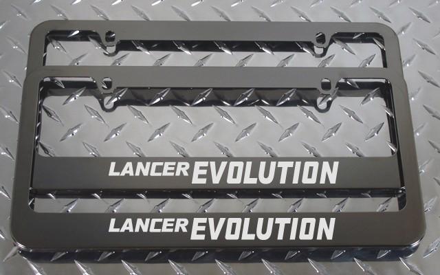 2 brand new lancer evolution gunmetal license plate frame + screw caps