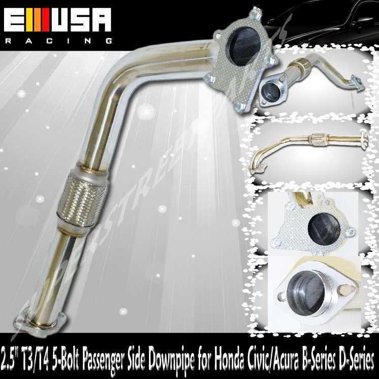 88-91 honda crx d15/d16 b16/b18 passenger side turbodownpipe 2.5" t3/t4 5-bolt