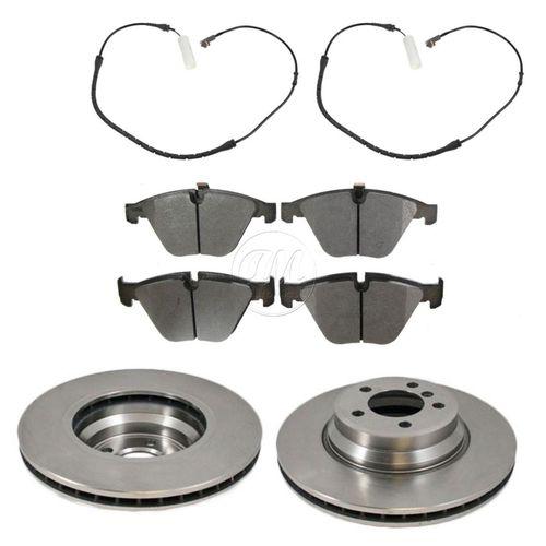 Front semi metallic disc brake pads & rotors w/wear sensors kit set for bmw e65