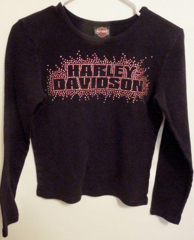 Harley davidson womens long sleeve black embellished t-shirt size medium