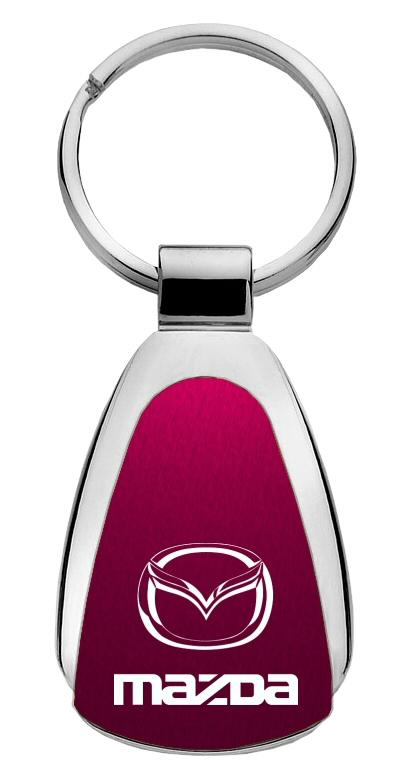 Mazda burgundy tear drop metal key chain ring tag key fob logo lanyard
