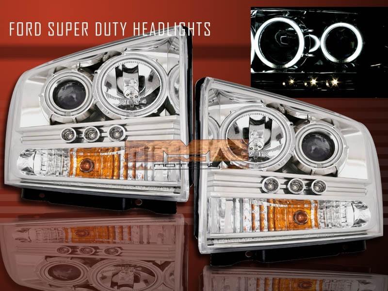 05 06 07 ford f250 halo led projector headlights ccfl chrome 