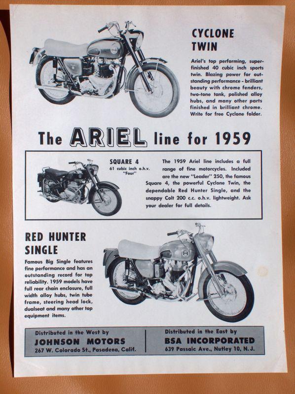 0774   1959 ariel motorcycles ad /backside for jawa cezeta scooter!