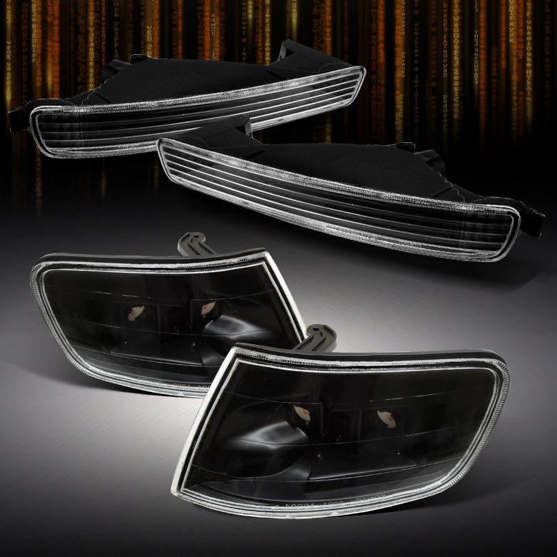 96-97 honda accord black clear bumper signal lamps+black clear corner lights set