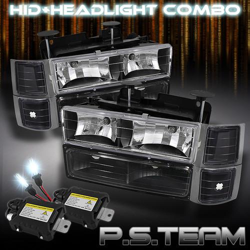 94-98 c/k c10 full size suburban tahoe 8pcs headlights +bumper+ xenon 6000k hid