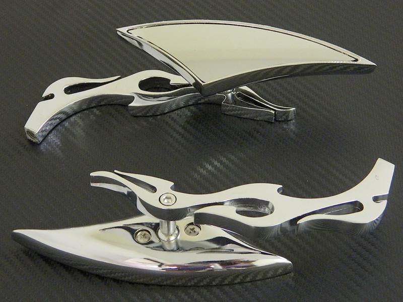 Chrome spear flame style rearview mirrors for harley cruiser chopper motorcycle