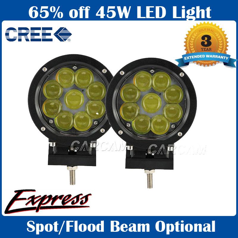 Pair 45w cree led work light spot beam offroad car jeep suv atv driving lamp new