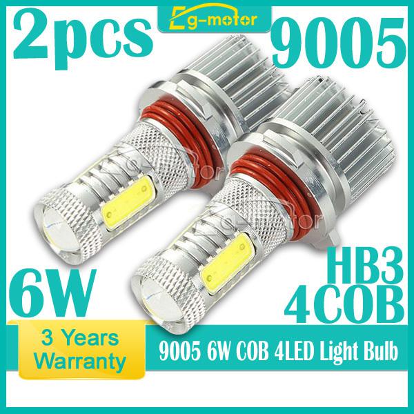 2x 9005 hb3 6w car 4 led 12v dc fog day driving head light bulb with heat sink