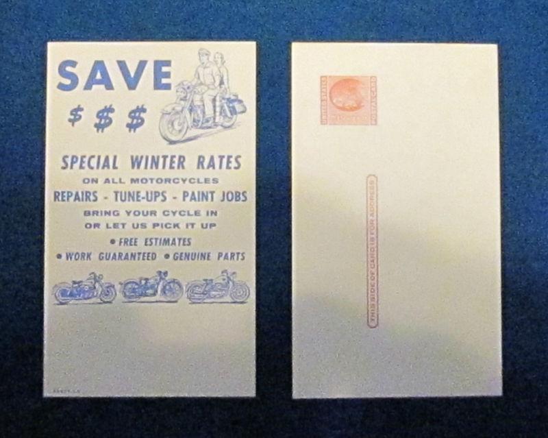 Harley davidson 1958 'special winter rates' post card *n.o.s.*