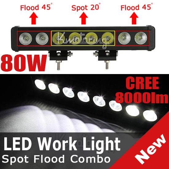 80w 8000lm cree led spot flood combo work light offroad lamp car atv suv cab 4x4