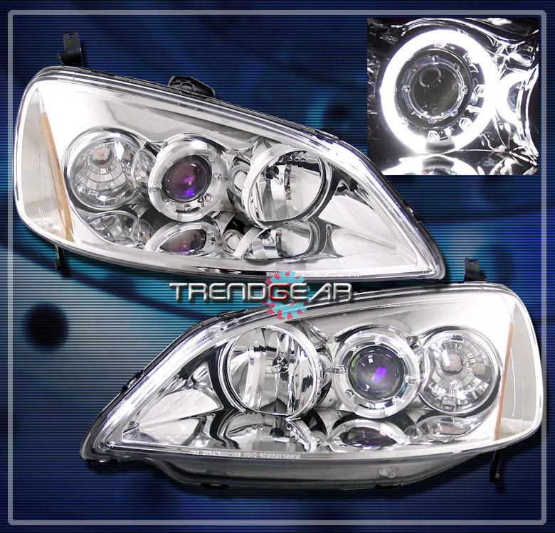 01 02 03 honda civic halo jdm projector headlight lamp chrome dx ex gx hx lx kit