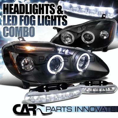 03-08 toyota corolla black halo led projector headlights+led fog bumper drl