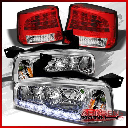 09-10 charger drl led strip 1pc headlights+ red clear philips led tail lights