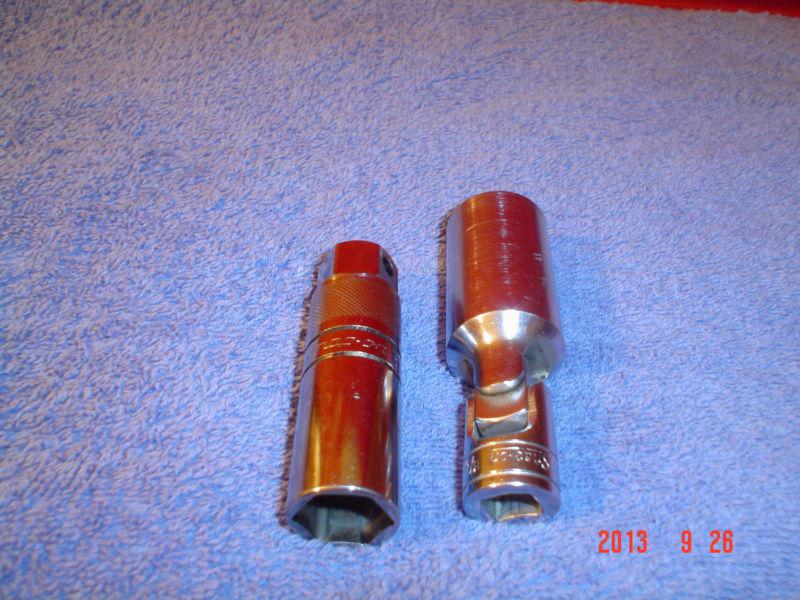  snap on tools, 3/8 dr spark plug sockets 13/16" swivel & 5/8" deep - both mint!