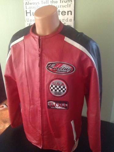 Ladies red white black leather racing jacket 3xl