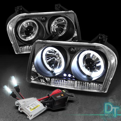 6000k slim xenon hid+black 05-08 chrysler 300 ccfl halo led projector headlights